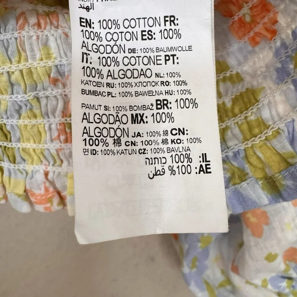 Billabong Feeling Groovy Puff Sleeve Floral Smocked Crop Blouse Top Blue Small - Picture 8 of 10